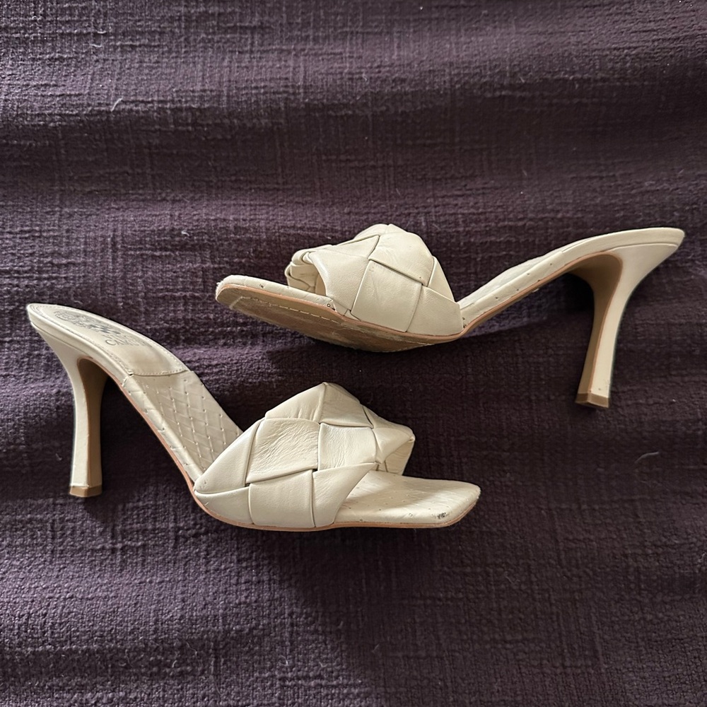 Vince Camuto Cream Woven Slide Sandals